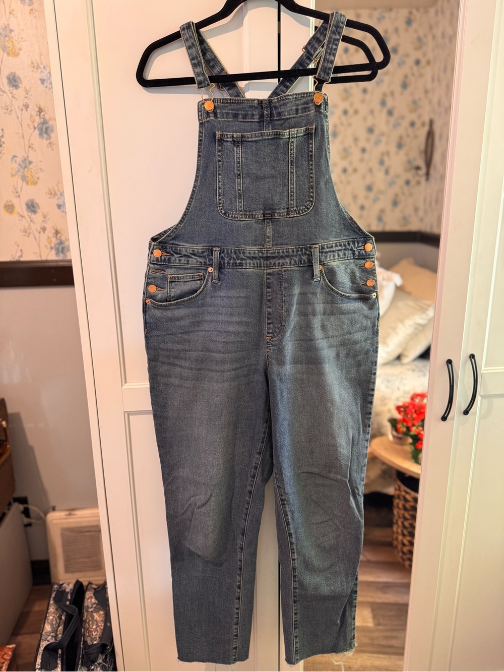 Universal Thread Denim Overalls in Dark Blue with Orange Accents - Picture 8 of 10